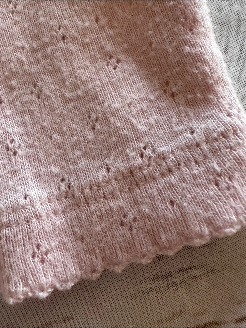Baby Boden pink pointelle bodysuit fair pilling, size 3-6m